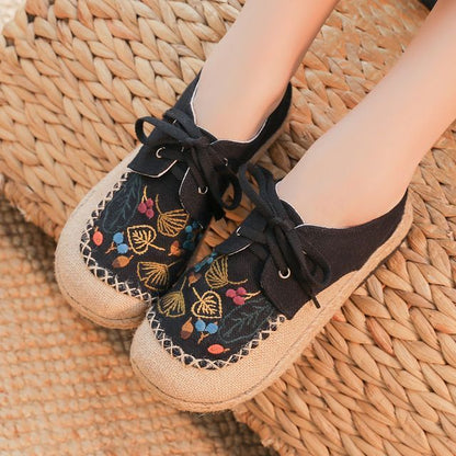 Slip-Ons Lace-Up Leaf Embroidered