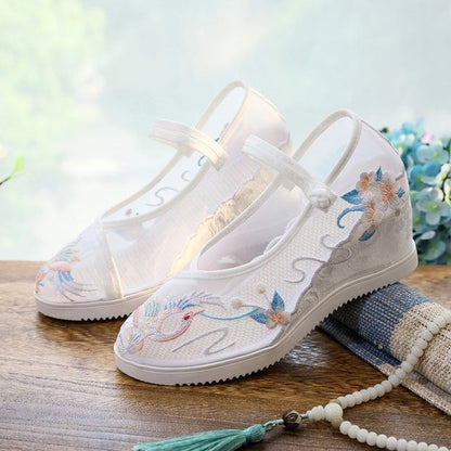 Pointed Wedge Embroidered Mary Jane Shoes