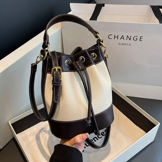 Contrast Trim Top Handle Bucket Bag