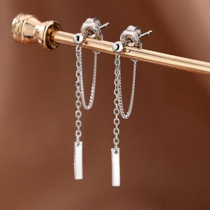 Bar / Cross Chain Sterling Silver Dangle Earring