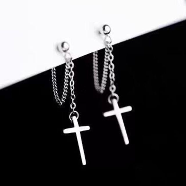 Bar / Cross Chain Sterling Silver Dangle Earring