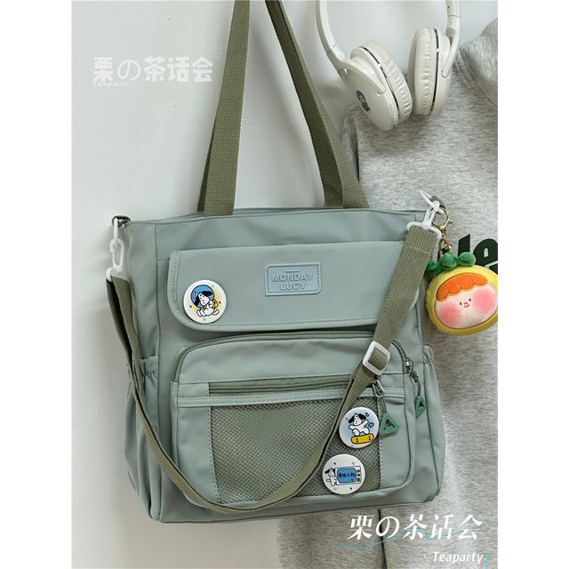 Plain Lettering Label Crossbody Bag / Charm / Set