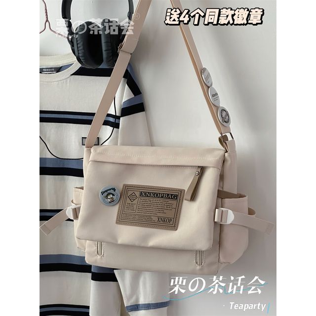 Lettering Label Applique Flap Crossbody Bag