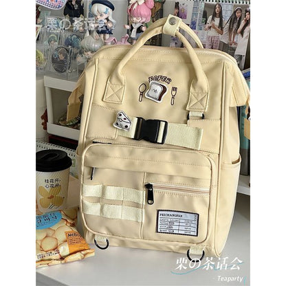 Bread Embroidered Top Handle Buckled Backpack / Charm / Set