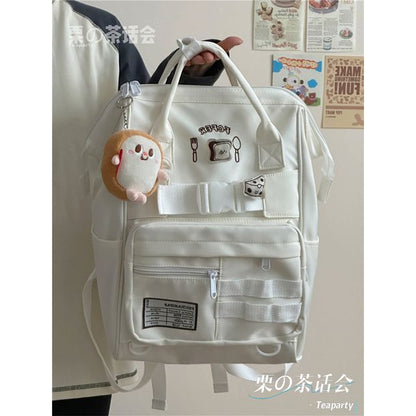 Bread Embroidered Top Handle Buckled Backpack / Charm / Set