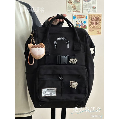 Bread Embroidered Top Handle Buckled Backpack / Charm / Set