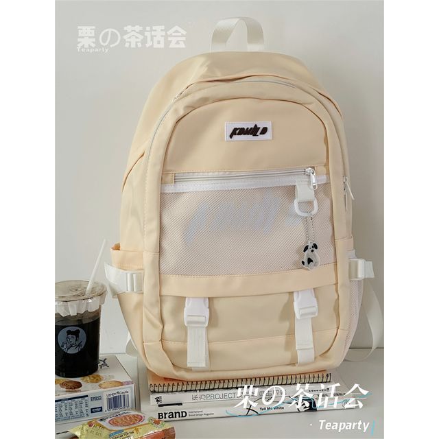 Lettering Buckled Paneled Backpack / Charm / Set