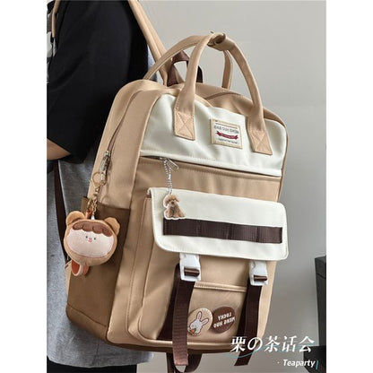 Color Block Top Handle Backpack / Charm / Set