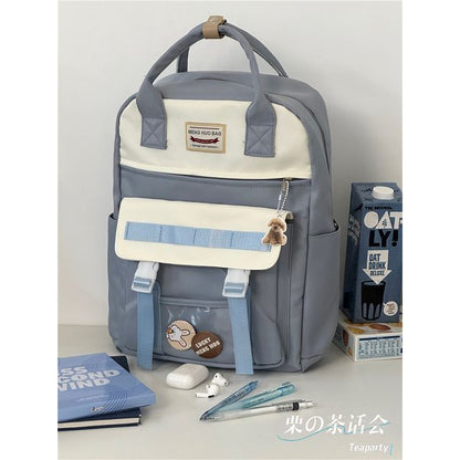 Color Block Top Handle Backpack / Charm / Set