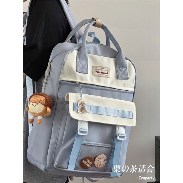 Color Block Top Handle Backpack / Charm / Set