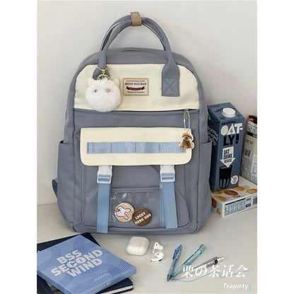 Color Block Top Handle Backpack / Charm / Set