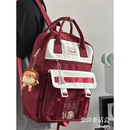 Color Block Top Handle Backpack / Charm / Set