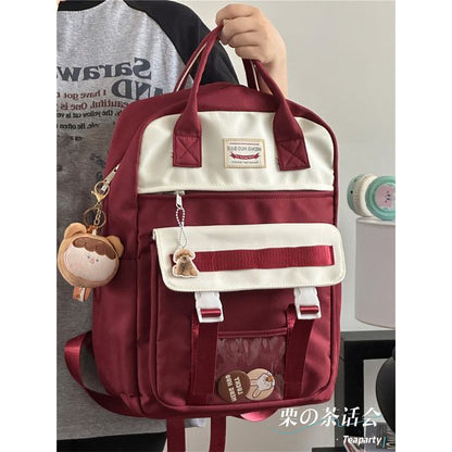 Color Block Top Handle Backpack / Charm / Set