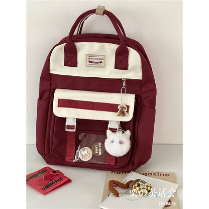 Color Block Top Handle Backpack / Charm / Set