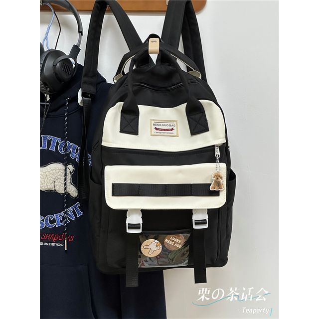 Color Block Top Handle Backpack / Charm / Set