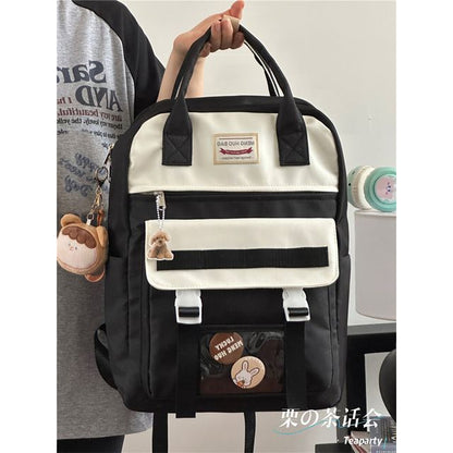 Color Block Top Handle Backpack / Charm / Set