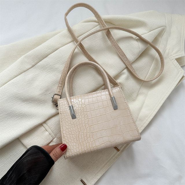 Crocodile Grain Top Handle Crossbody Bag