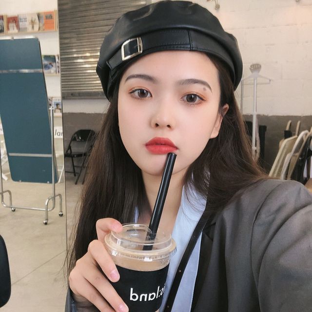 Faux Leather Buckled Beret