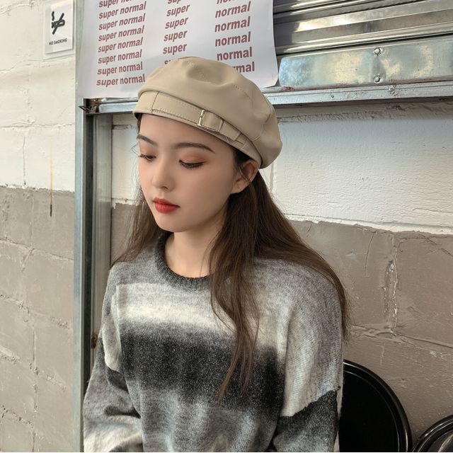 Faux Leather Buckled Beret