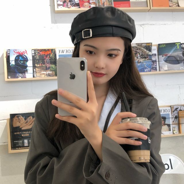 Faux Leather Buckled Beret