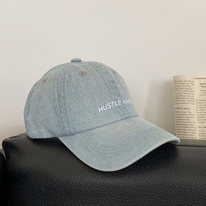 Lettering Embroidered Washed Denim Baseball Cap