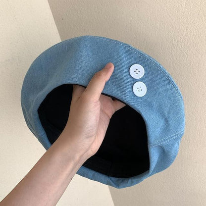 Button Washed Denim Beret