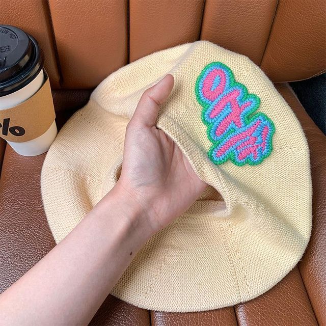 Lettering Embroidered Knit Beret