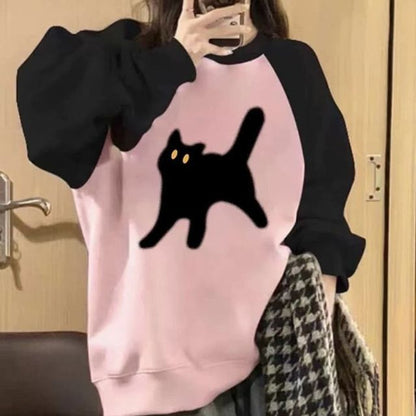 Crew Neck Cat Accent Raglan Sweatshirt