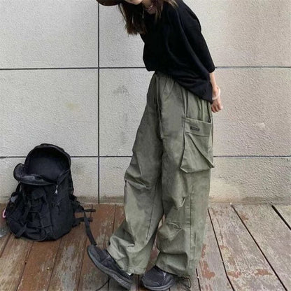 Low Rise Loose-Fit Wide-Leg Cargo Harem Pants