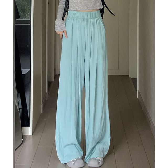 High Rise Plain Pocketed Wide Leg Sweatpants