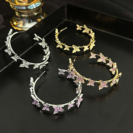 Butterfly Rhinestone Hoop Earring