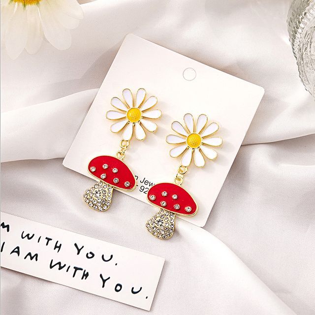 Mushroom Rhinestone Drop Earring