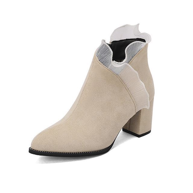 Ruffle Trim Chunky Heel Ankle Boots