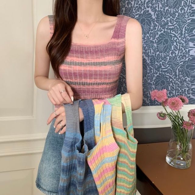 Sleeveless Striped Knit Top