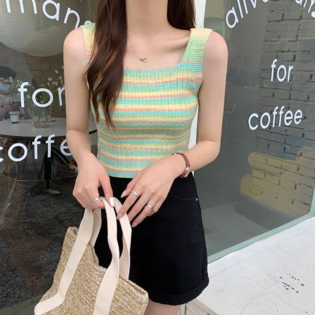Sleeveless Striped Knit Top