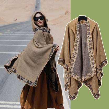 Floral Trim Hooded Cape