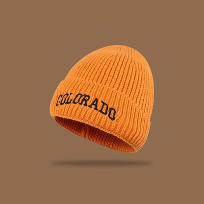 Lettering Embroidered Knit Beanie