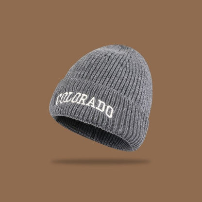 Lettering Embroidered Knit Beanie