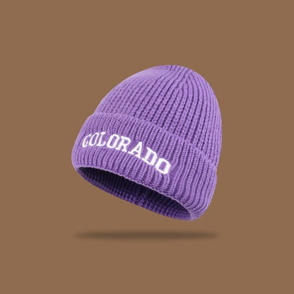 Lettering Embroidered Knit Beanie