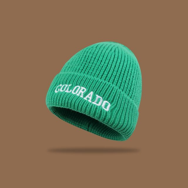 Lettering Embroidered Knit Beanie