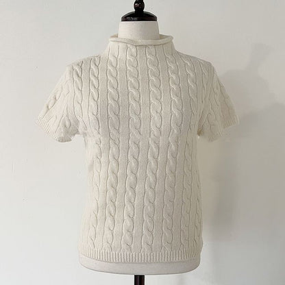 Short-Sleeve Mock-Neck Plain Knit Top