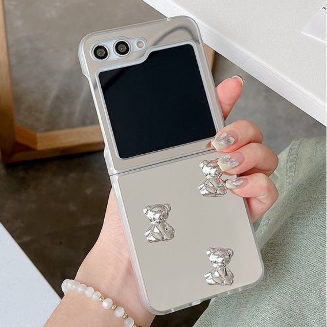 Heart Applique Mirror Phone Case For Samsung Galaxy Z Flip5