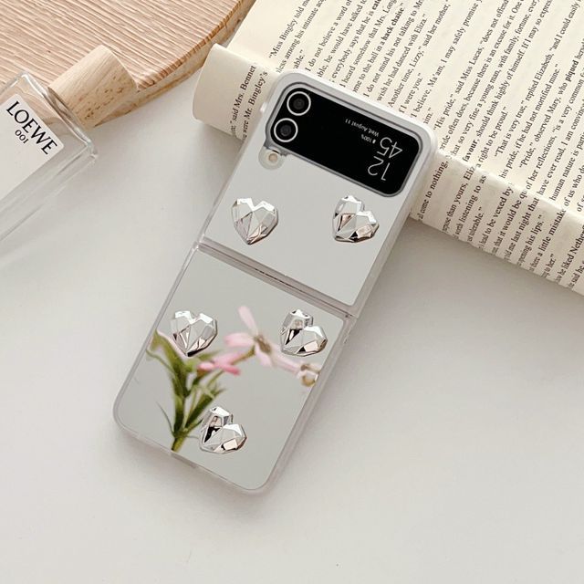 Heart Applique Mirror Phone Case For Samsung Galaxy Z Flip3, Flip4