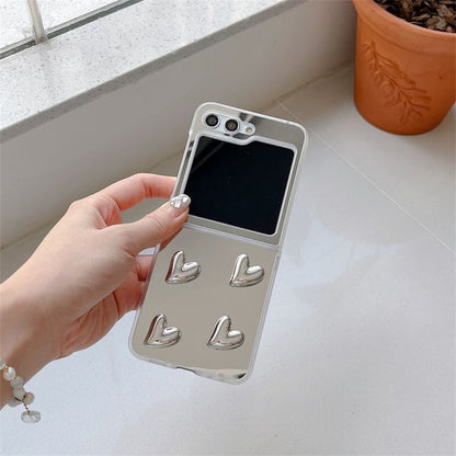 Heart Applique Mirror Phone Case For Samsung Galaxy Z Flip5