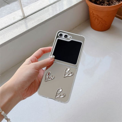 Heart Applique Mirror Phone Case For Samsung Galaxy Z Flip5