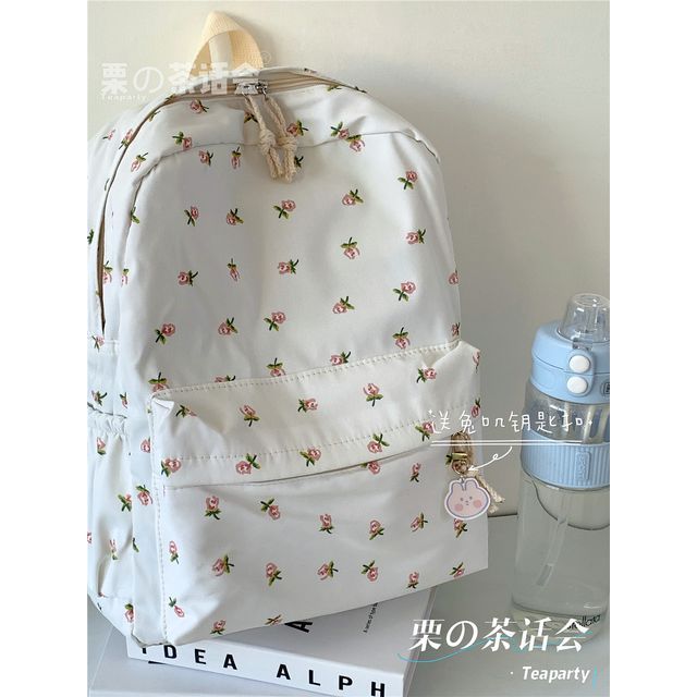 Floral Multi-Pocket Backpack / Bag Charm / Set