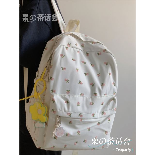 Floral Multi-Pocket Backpack / Bag Charm / Set