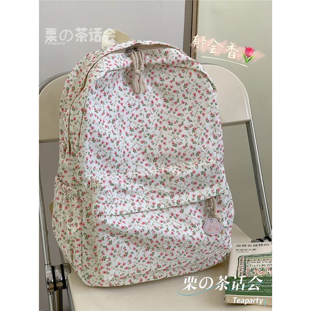 Floral Multi-Pocket Backpack / Bag Charm / Set