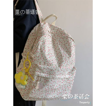 Floral Multi-Pocket Backpack / Bag Charm / Set