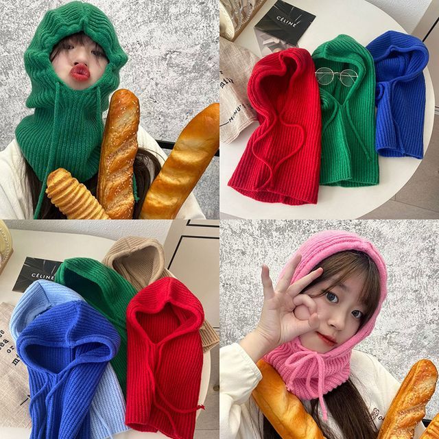 Balaclava Plain Drawstring Knit